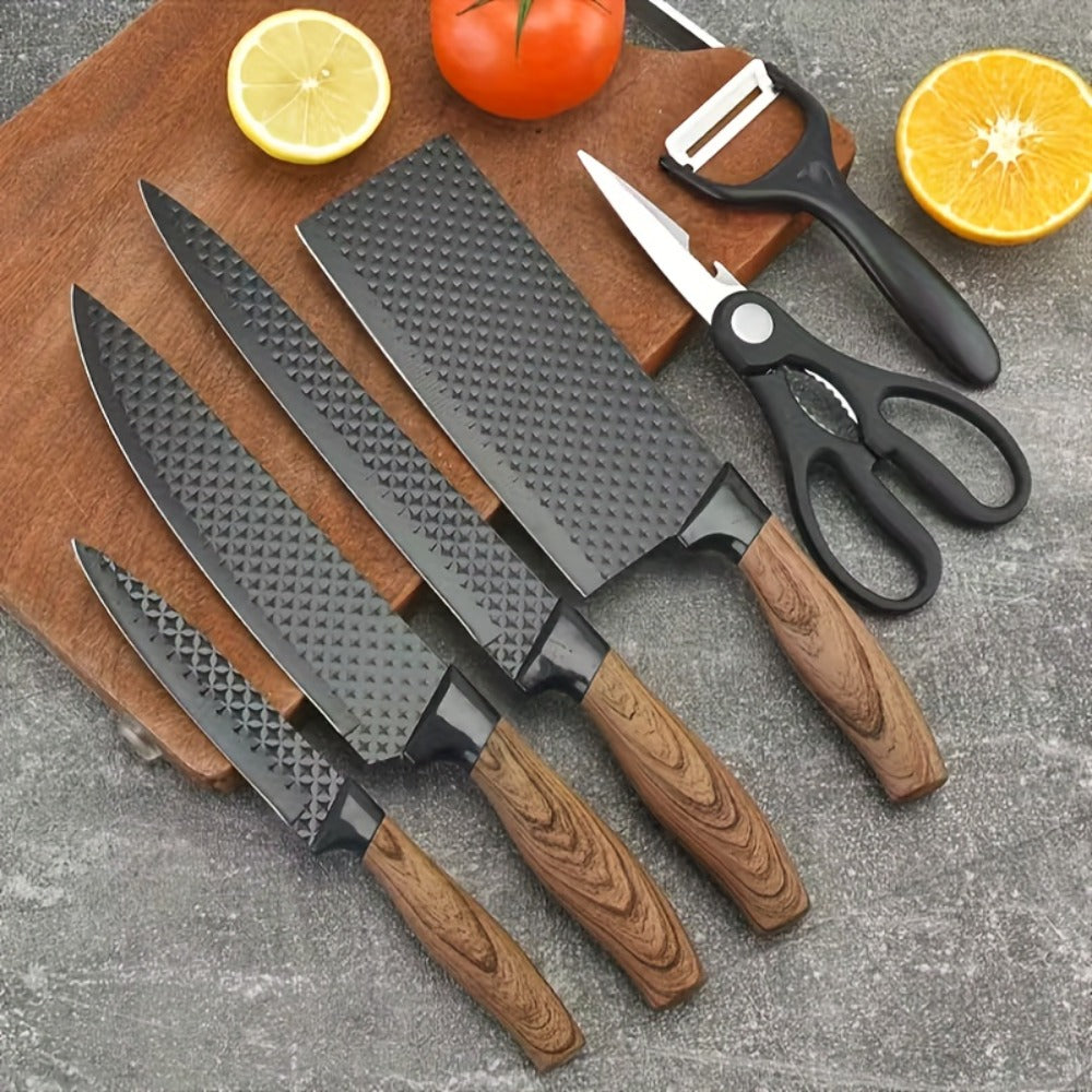 6-Piece Kitchen Knife Set – Chef's Knife, Slicing Knife, Scraper & Scissors | High Carbon Stainless Steel, Ergonomic Wooden Handle, Gift Box