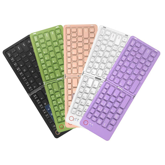 Double-Fold Pocket Bluetooth Keyboard Rechargeable Ultra-Lightweight Travel Wireless Keyboard Compatible with iOS Android Windows Tablets Phones Laptops Available in 5 Colors