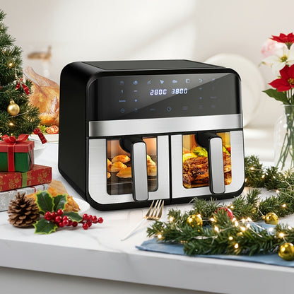 9.5Qt Dual-Basket Air Fryer with Two 4.75Qt Cooking Zones, Touch Controls and Eight Preset Icons