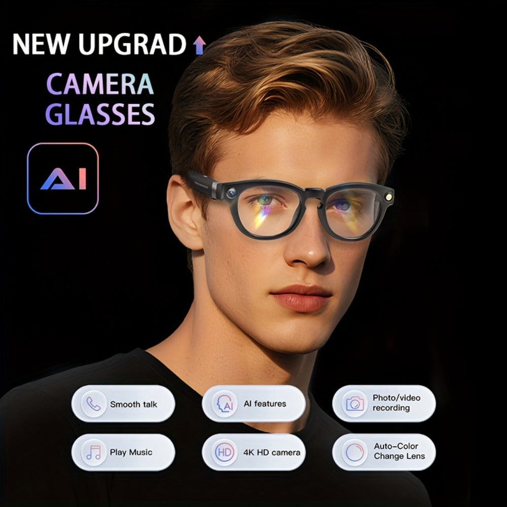 ChatGPT Smart Glasses 4K Camera 16GB – AI Real-Time Translation 150+ Languages, Voice Assistant, Wireless Calling & Music, Video Recording Wearable Tech for Men Women Travel Business
