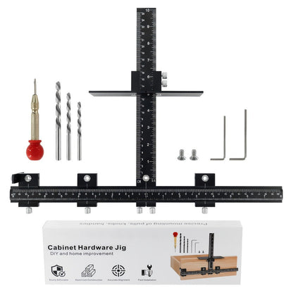 Adjustable Cabinet Hardware Drilling Jig with Aluminum Guide, Metric Scale and Handle-Pull Template Parts