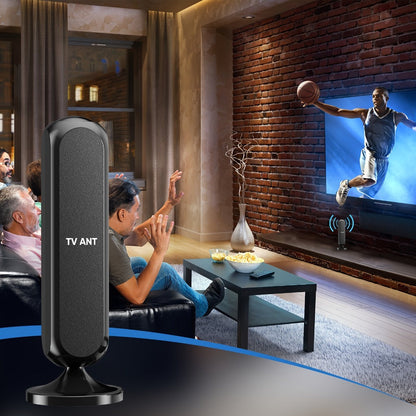 Indoor TV Antenna 360° Omnidirectional 200KM Long Range – 4K HD 1080P Amplified Signal, 16FT Coaxial Cable, Free Local Channels, No Monthly Fee, Works with All Smart TVs, Black