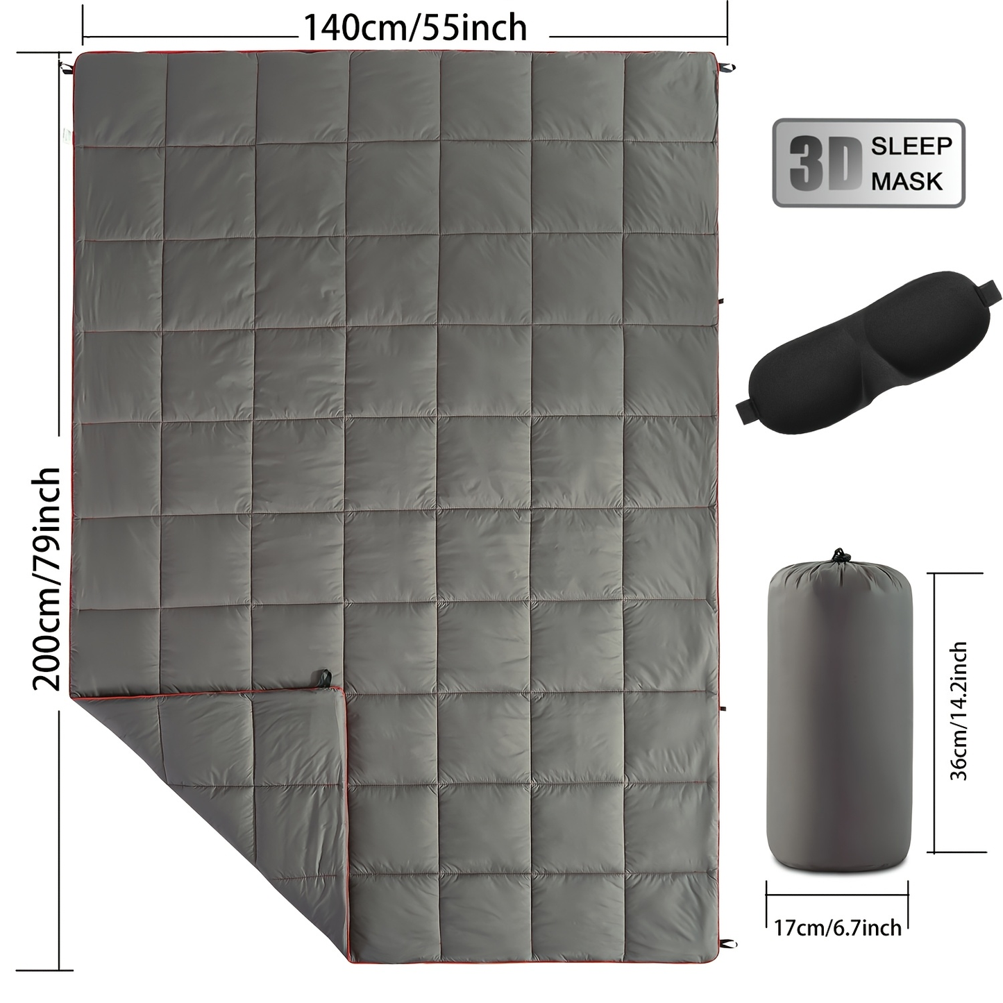 Quilted Camping Blanket in Nine Printed or Solid Designs, Each with Displayed 55 x 79-Inch Size and Roll Bag