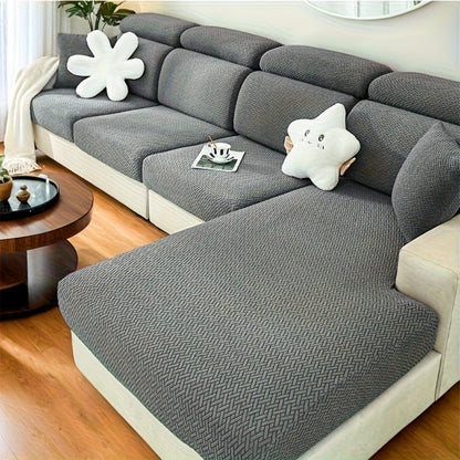 Jacquard Stretch Sofa Cover Non-Slip | Elastic Wear-Resistant Couch Slipcover, Polyester Jacquard Fabric, 1 to 4 Seat Sectional L-Shape, Armrest Backrest, Machine Washable
