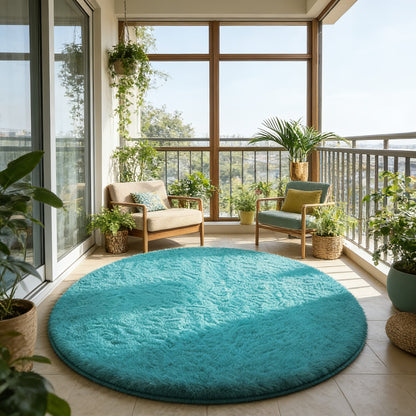 Area Rug Fluffy Faux-Fur Shag in Solid, Tie-Dye and Ombre Colors with Six Retained Room Sizes