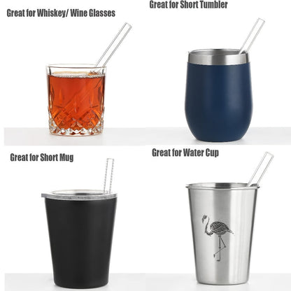 Borosilicate Glass Straws 10pcs Reusable Clear 12mm Wide, Heat Resistant 150°C Dishwasher Safe, Glass Drinking Straws for Hot Cold Drinks Coffee Tea Smoothies Juice, 3 Sizes Available