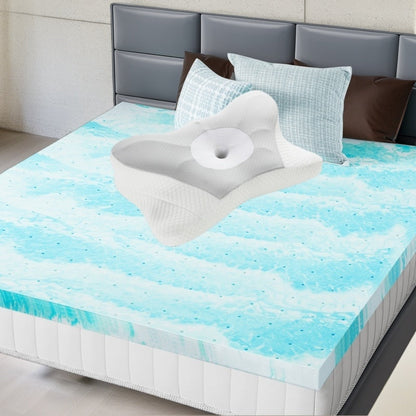 Mattress Topper Cooling-Gel Swirl Foam in 2- or 3-Inch Sizes with Gray Foam Pillow Options