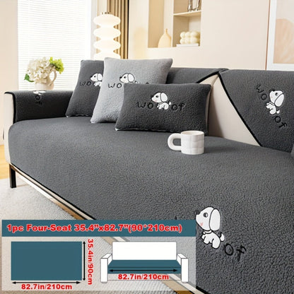 Sofa Cover Embroidered Plush-Texture Panels for Single to 4 Seats, Backrest, Armrest or Pillowcase