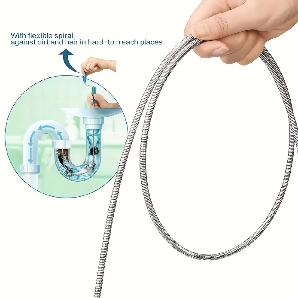 Drain Snake Pipe Cleaner – Flexible Drain Auger for Toilet, Sink, Shower & Sewer Clog Removal, Reusable Spring Wire Drain Unclogger