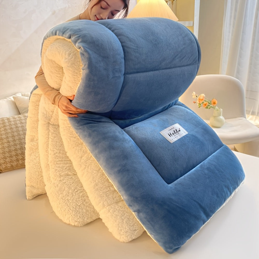 Thick Soft Comforter All Season Quilted Box Stitch Solid Color Breathable Machine Washable Bedroom Warm Autumn Winter Comforter