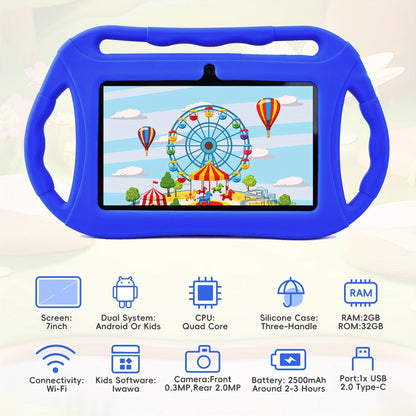 Kids Tablet 7 Inch Android 2GB RAM 32GB, IPS Display, WiFi, Parental Controls & Educational Games – Learning Tablet for Young Children, Birthday Gift, Pink / Dark Blue