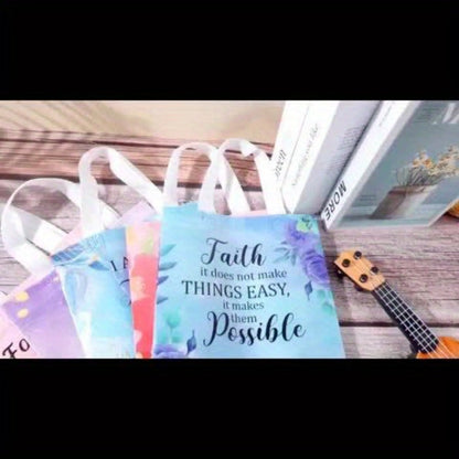 Gift Bag Set Bible Verse Floral Prints, 32 or 64 Non-Woven Handle Bags in Eight Designs, 8.7 x 9 x 4.3 Inch Size