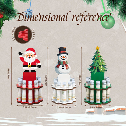Three-Piece Santa, Snowman and Christmas Tree Rolled-Money Display Set with Ten Slots Each