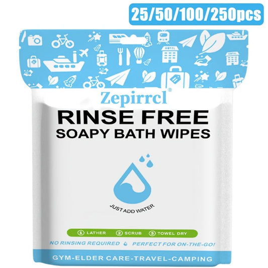 Disposable No-Rinse Soap Towel Sheets for Travel Camping Gym - Portable Foam Bath Towel Sensitive Skin Safe Wet Lather Dry All-In-One Body Wash Towel 25/50/100/250pcs