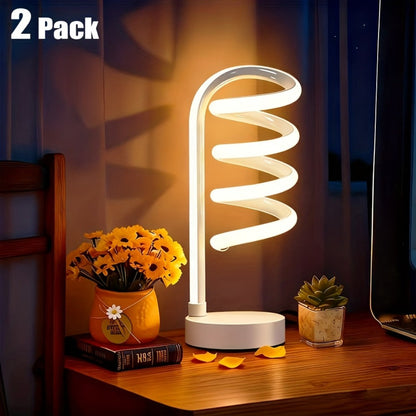 Two-Style Spiral LED Table Lamp with Touch Dimming in Black or White, Single or Two-Pack Options