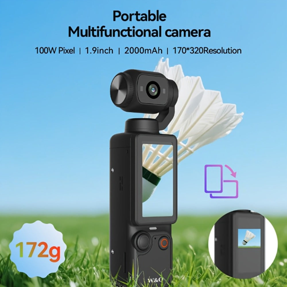 4K UHD Vlogging Action Camera 180° Rotating Lens Anti-Shake 1.9" Screen 2000mAh Battery – Lightweight Travel Cam with Image Stabilization for Vlogging, Hiking & Outdoor Sports | Gift for Teens & Adults