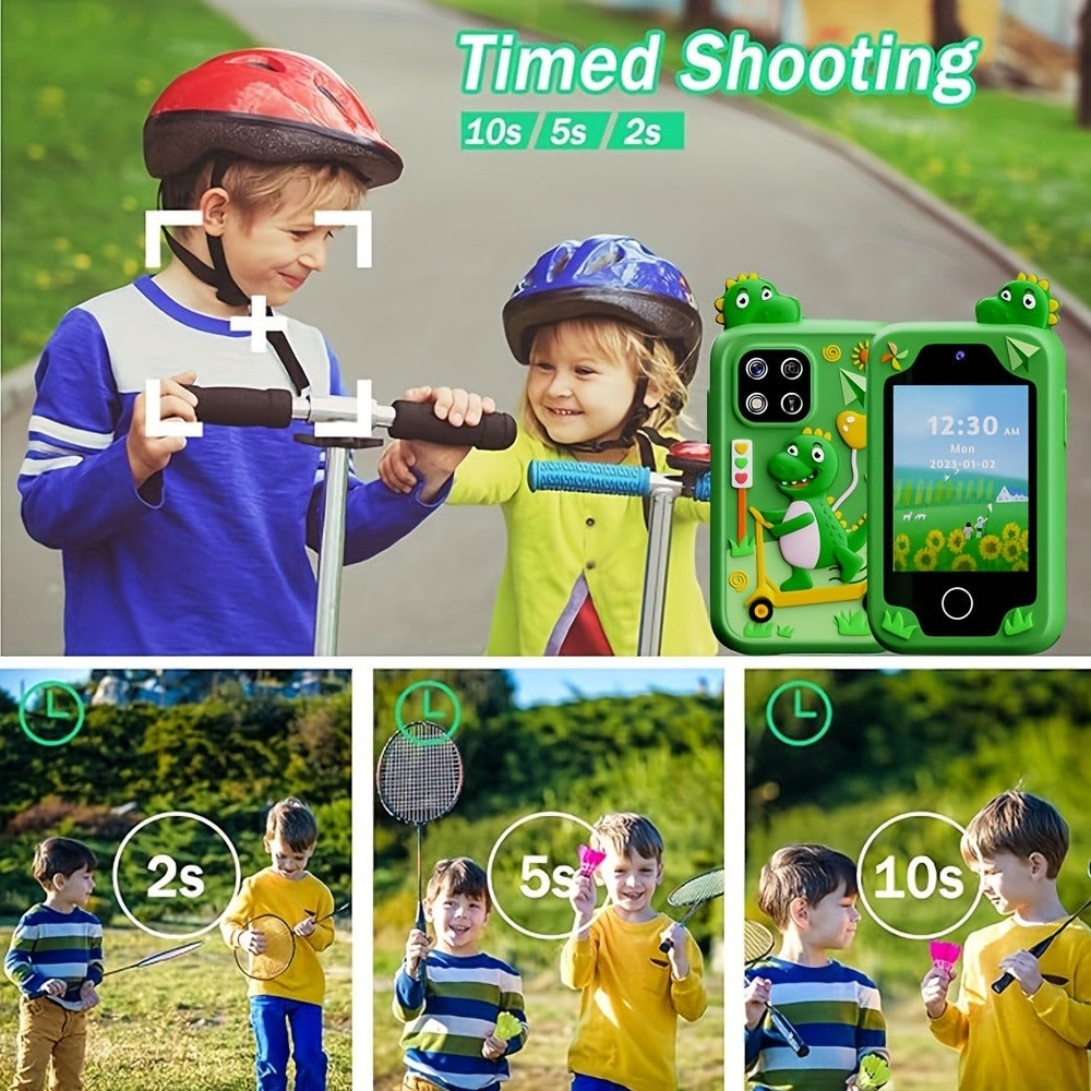 Kids Dinosaur Toy Phone with 8GB, HD Touchscreen & Dual Camera – Educational Travel Toy Cell Phone for Boys & Girls, Birthday Halloween Christmas Gift