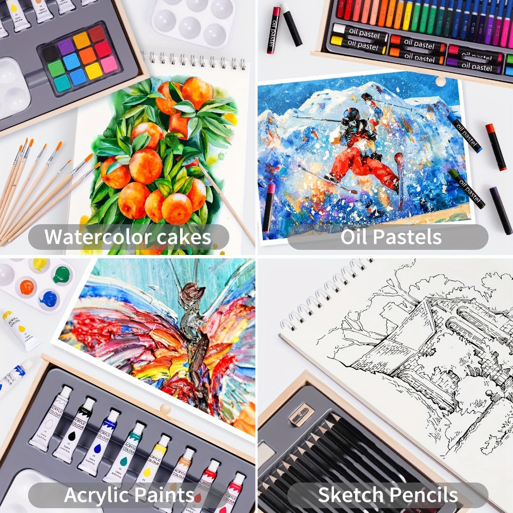 Acrylic Paint Set with Easel 85 Piece – Wooden Tabletop Easel Starter Kit with Acrylic Paints Sketch Pads Brushes & Palette | Complete Art Supplies for Adults Beginners & Professional Artists