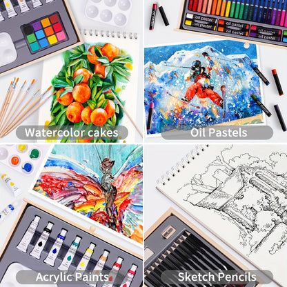Acrylic Paint Set with Easel 85 Piece – Wooden Tabletop Easel Starter Kit with Acrylic Paints Sketch Pads Brushes & Palette | Complete Art Supplies for Adults Beginners & Professional Artists