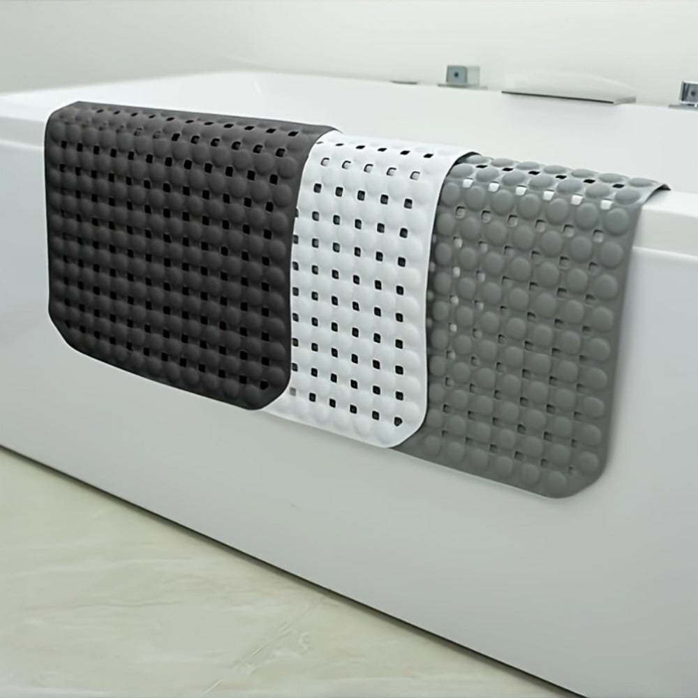 TPR Suction-Cup Shower Bath Mat, 26.38 x 14.17 Inches with Raised Texture in Gray or White