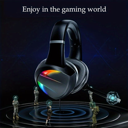 Black Wired Gaming Headset with Boom Microphone, RGB-Style Earcup Lighting and Inline Cable Controls