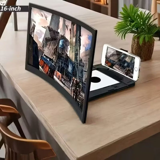 16 Inch Screen Magnifier for Phone HD Curved 3000:1 Contrast 108° Wide Angle – Foldable Stand Eye Protection Mobile Amplifier for Movies Gaming Family Viewing, Universal iPhone Android Enlarger Gift