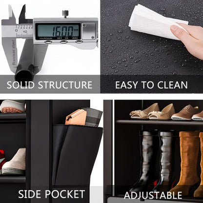 Shoe Rack 9-Tier Portable Double-Row Organizer for Up to 42 Pairs with Black Nonwoven Fabric Cover