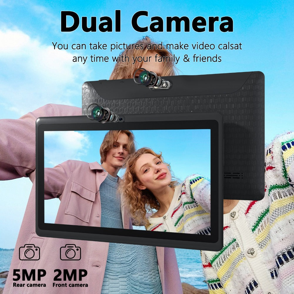 7 Inch Android 12 Tablet, 4GB RAM 32GB ROM, Quad-Core IPS HD Display, 4000mAh Battery, 2MP+5MP Dual Camera, Type-C Charging – Compact Portable Tablet for Kids & Adults, Black