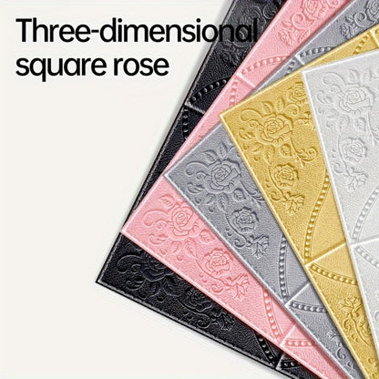 Fifty-Piece Embossed Floral-Curve Wall Tile Sticker Set with 35 cm Square Panels in Four Colors