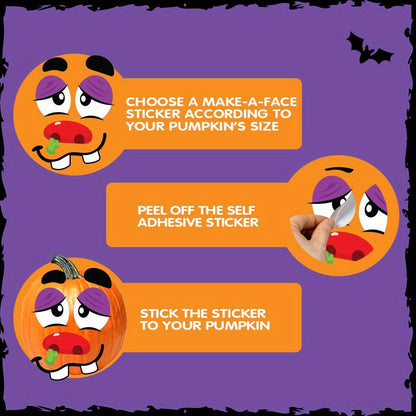 No-Carve Pumpkin Face Sticker Kit with 18 Sheets, 12 Pictured Designs and Up to 40 Face Layouts