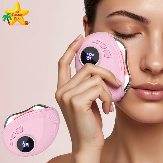 Gua Sha Electric Facial Sculpting Tool — 9-Speed Vibration & 9-Speed Heat, Face Lifting Lymphatic Drainage Massager for Skin Tightening & Contouring, Pink & White for Women