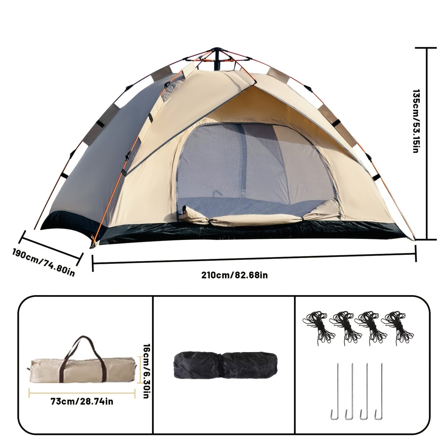 Camping Tent Pop-Up with Dual Doors, Optional Mesh Windows and 1-3 or 3-4 Person Source Options