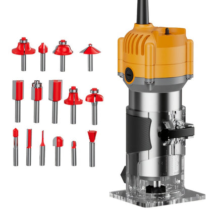 Wood Router Edge Trimmer 800W 6.1Amp Compact Hand Router Tool 35000RPM with Variable Speed, 1/4" Collet, Router Bit Set for Woodworking Slotting Carving Edge Treatment DIY Projects