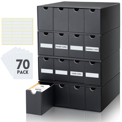 Four-Row Cardboard Trading Card Organizer Set with 16 Inner Boxes, 70 Dividers and Label Stickers