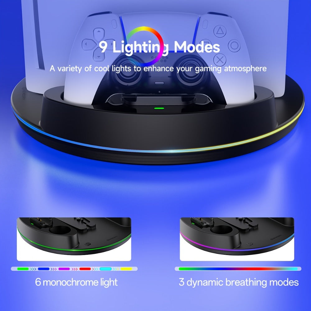 PS5 Charging Station with RGB Light Stand for PS5 Slim PS5 Pro - Fast Dual Controller Charger Compatible with All PlayStation 5 Console Models