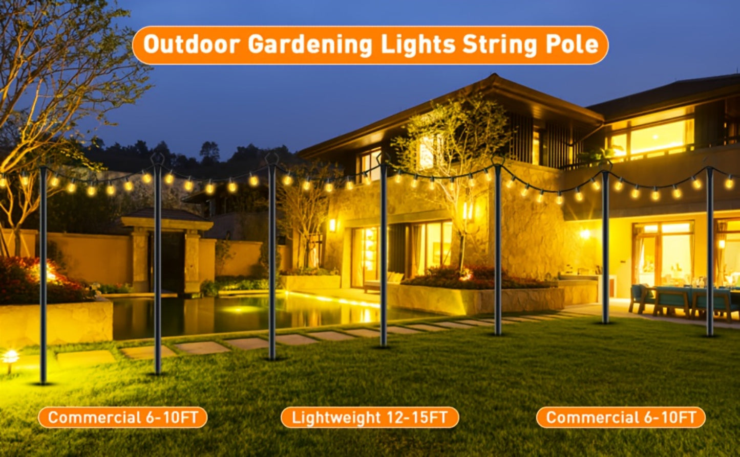 Four-Pack 11.1-Foot Outdoor String Light Poles with Forked Metal Bases for Patios and Events