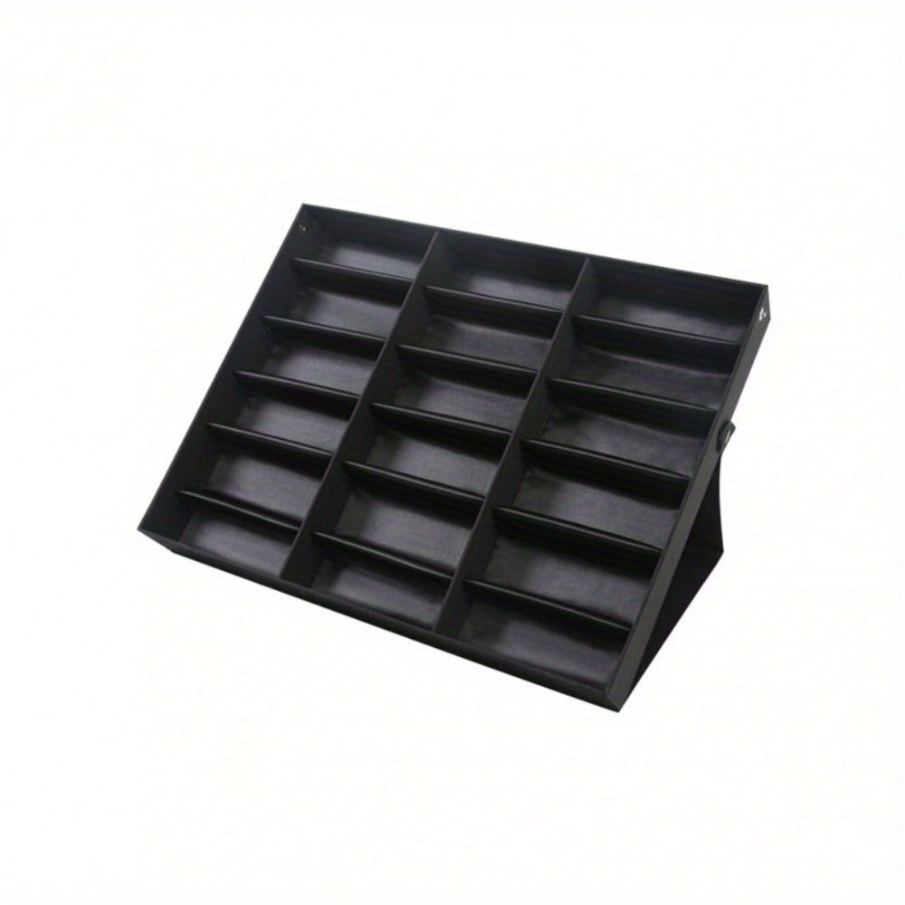 Eighteen-Grid Foldable Eyeglass Display Organizer in Black or White, Measuring 47.2 x 32 x 8 cm