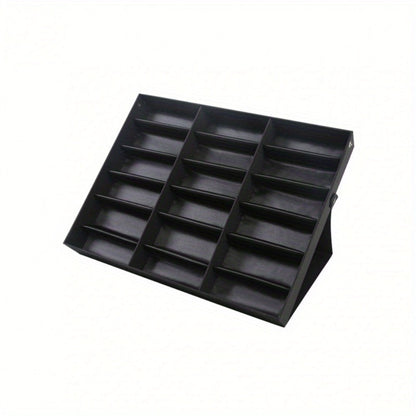 Eighteen-Grid Foldable Eyeglass Display Organizer in Black or White, Measuring 47.2 x 32 x 8 cm