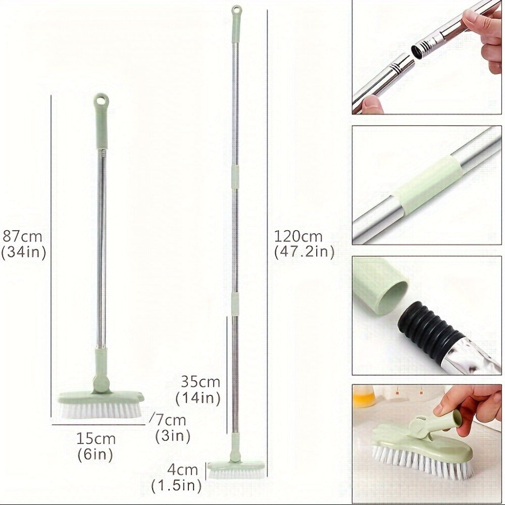Green Floor Scrub Brush with 34- to 47.2-Inch Adjustable Handle, 180-Degree Pivoting Head and 6-Inch Bristle Base