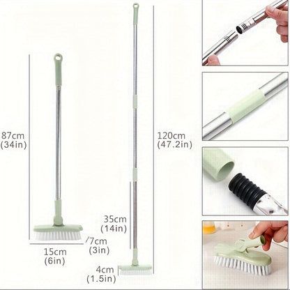Green Floor Scrub Brush with 34- to 47.2-Inch Adjustable Handle, 180-Degree Pivoting Head and 6-Inch Bristle Base
