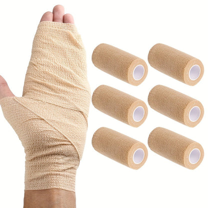 Cohesive Bandage Wrap Six-Pack with 4-Inch by 5-Yard Beige Self-Adhering Nonwoven Rolls for First Aid Kits