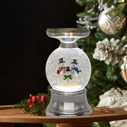 Candle Holder LED Swirl Globe Pedestal with Acrylic Water Chamber, Top Candle Tray and Silver, Gold or Santa Options