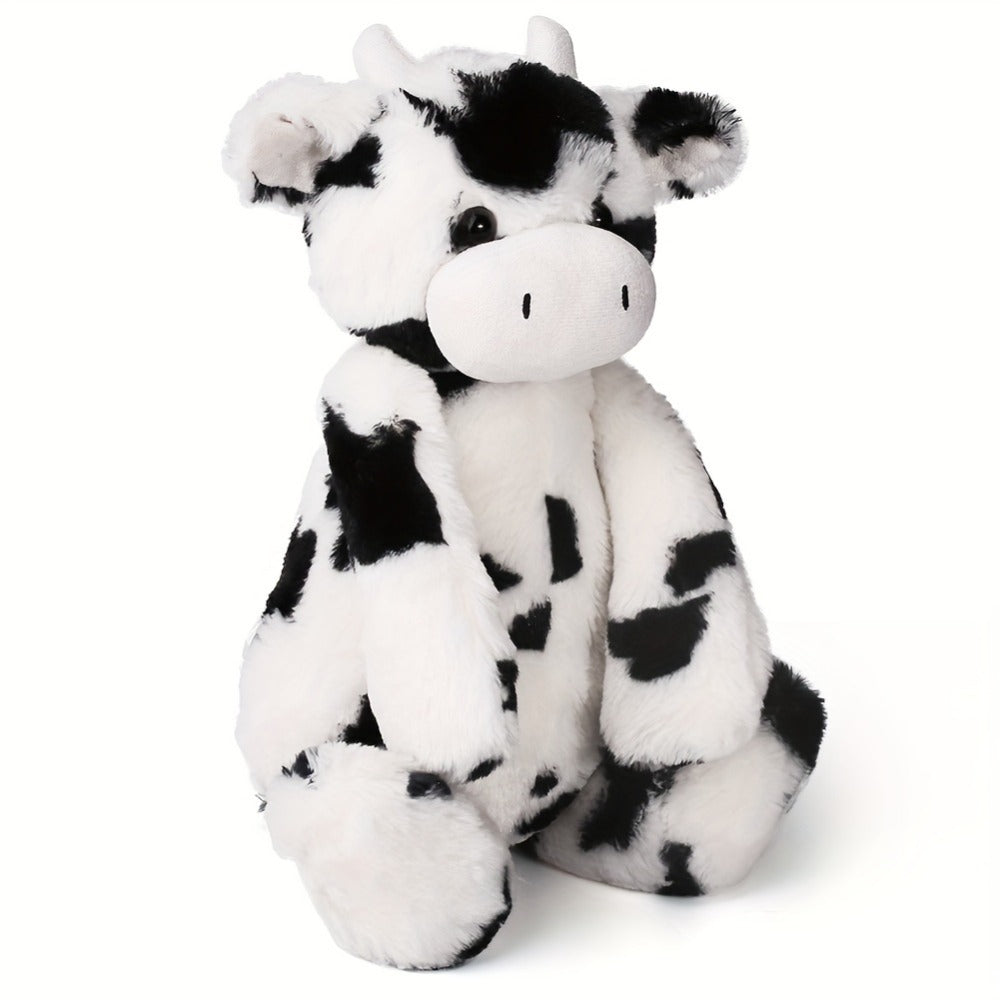 Stuffed Animal Black-and-White Cow in 16-Inch Size with Plush Fur and Machine-Washable Care