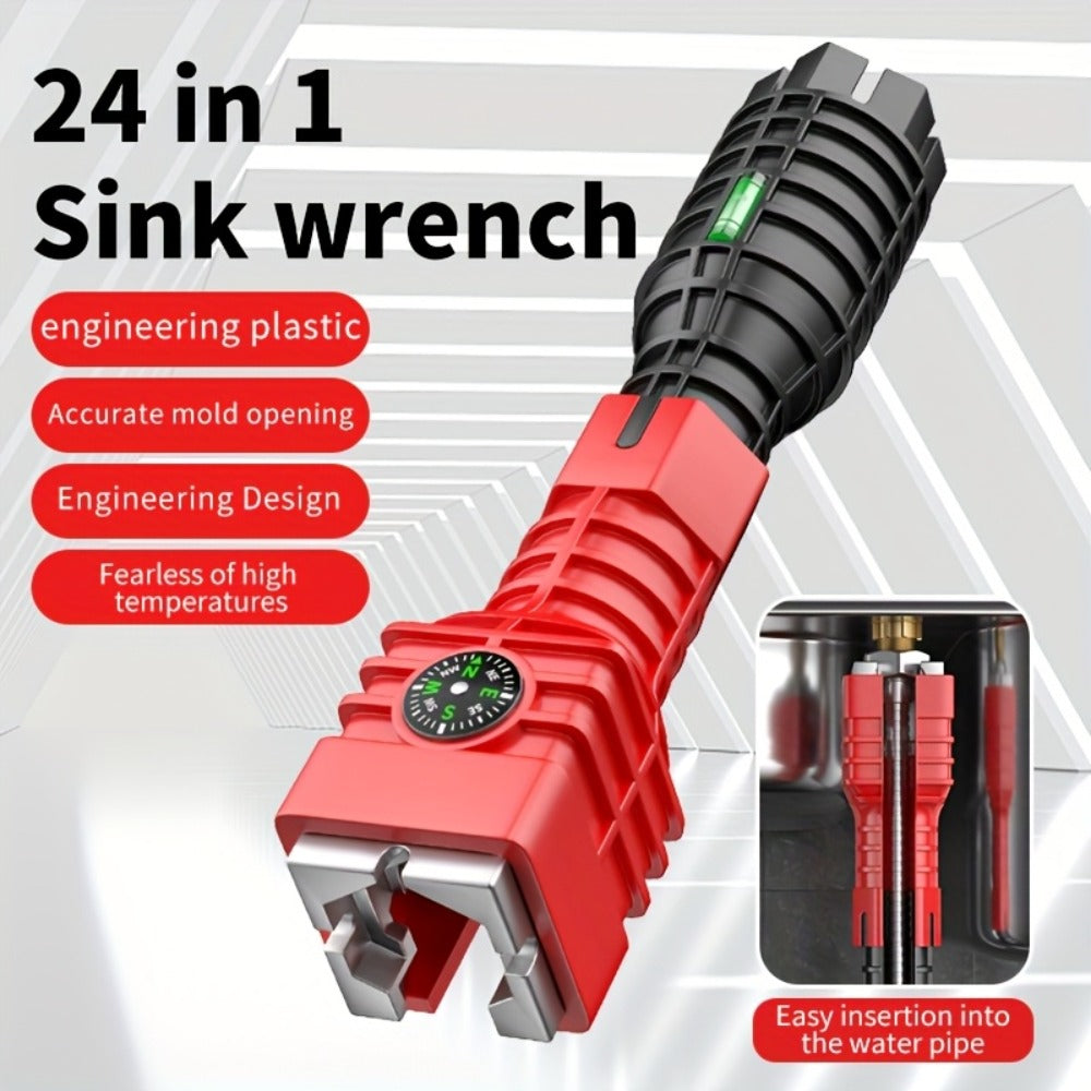 18-in-1 Sink Wrench and Plumbing Tool Kit with Multi-Position Head for Faucet and Basin Hardware Access