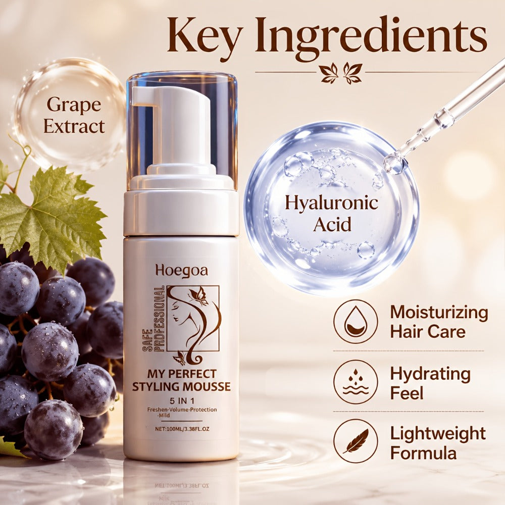 100 ml Hair Styling Mousse with Mint Extract and Hyaluronic Acid for Flexible Hold and Volume