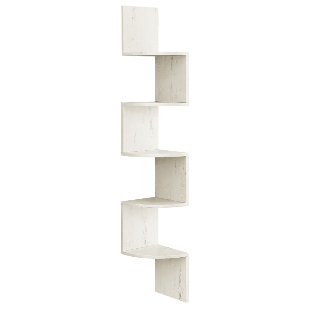 Corner Floating Shelf 5-Tier Wall Mount, Space Saving Storage Rack for Bedroom Living Room, Radial Display Organizer, Easy Install, 7.9"×7.9"×49.6", Black White Brown Greige Beige