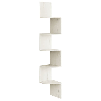 Corner Floating Shelf 5-Tier Wall Mount, Space Saving Storage Rack for Bedroom Living Room, Radial Display Organizer, Easy Install, 7.9"×7.9"×49.6", Black White Brown Greige Beige