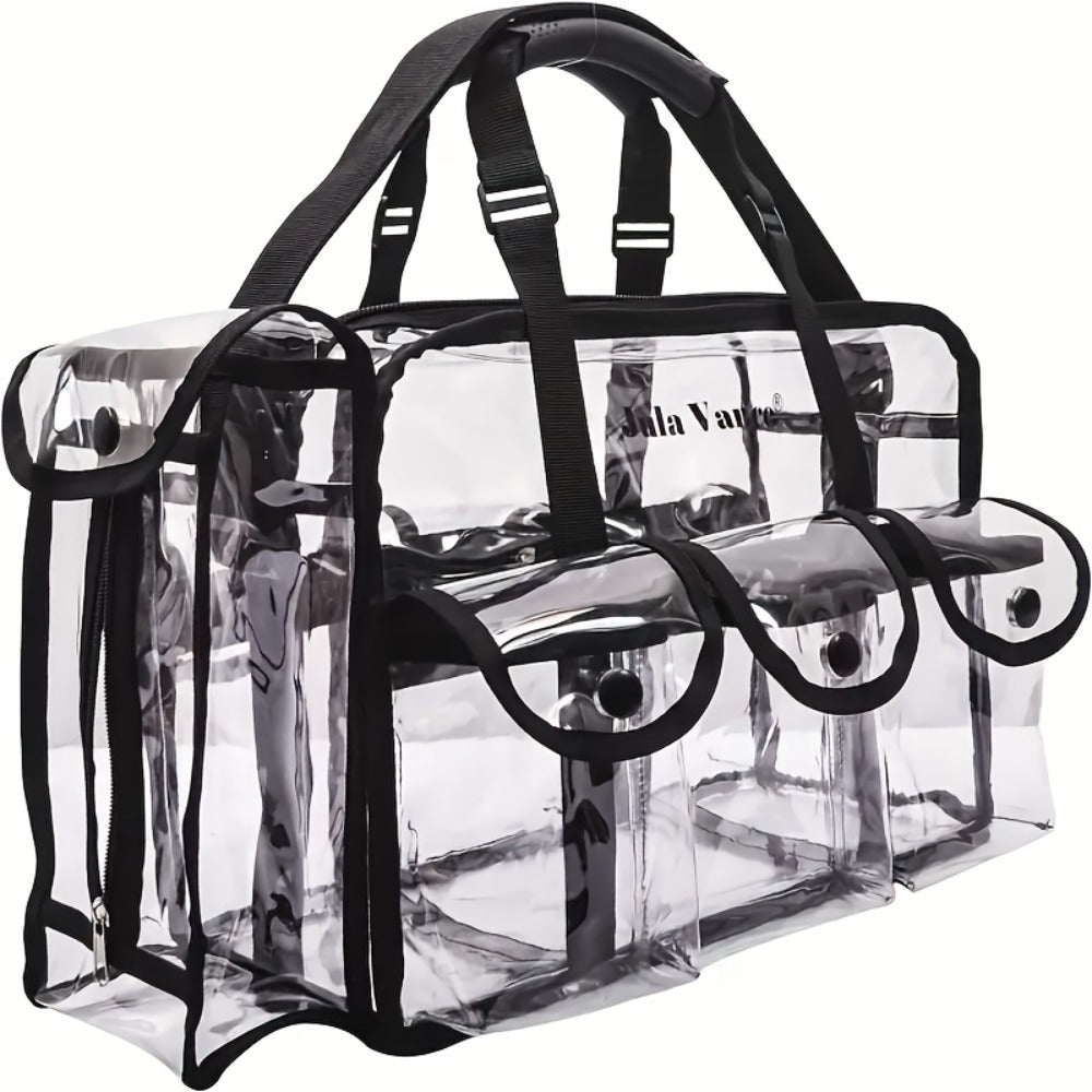 Clear Multi-Pocket Tote Bag with Black Trim, Dual Handles and Protected Fashion, Simple or Portable Styles