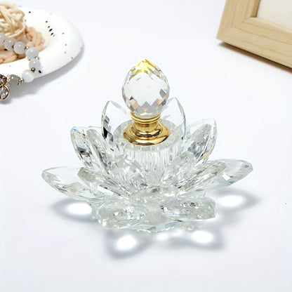 Lotus Shaped Glass Perfume Bottle Crystal Desktop Ornament Decorative Vase Figurine Home Decor Gift for Birthday Christmas Holiday