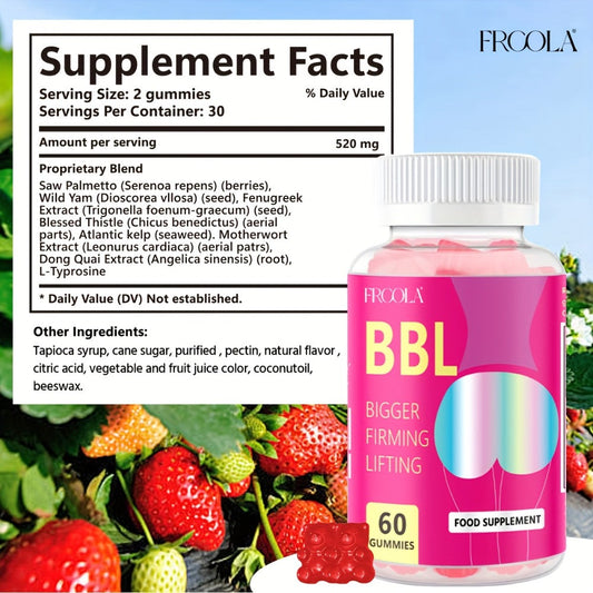 BBL Gummies for Women Butt Enhancement 60 Count Strawberry Flavor – Supports Curves Feminine Confidence Body Shaping Skin Elasticity Natural Lift Daily Wellness Supplement